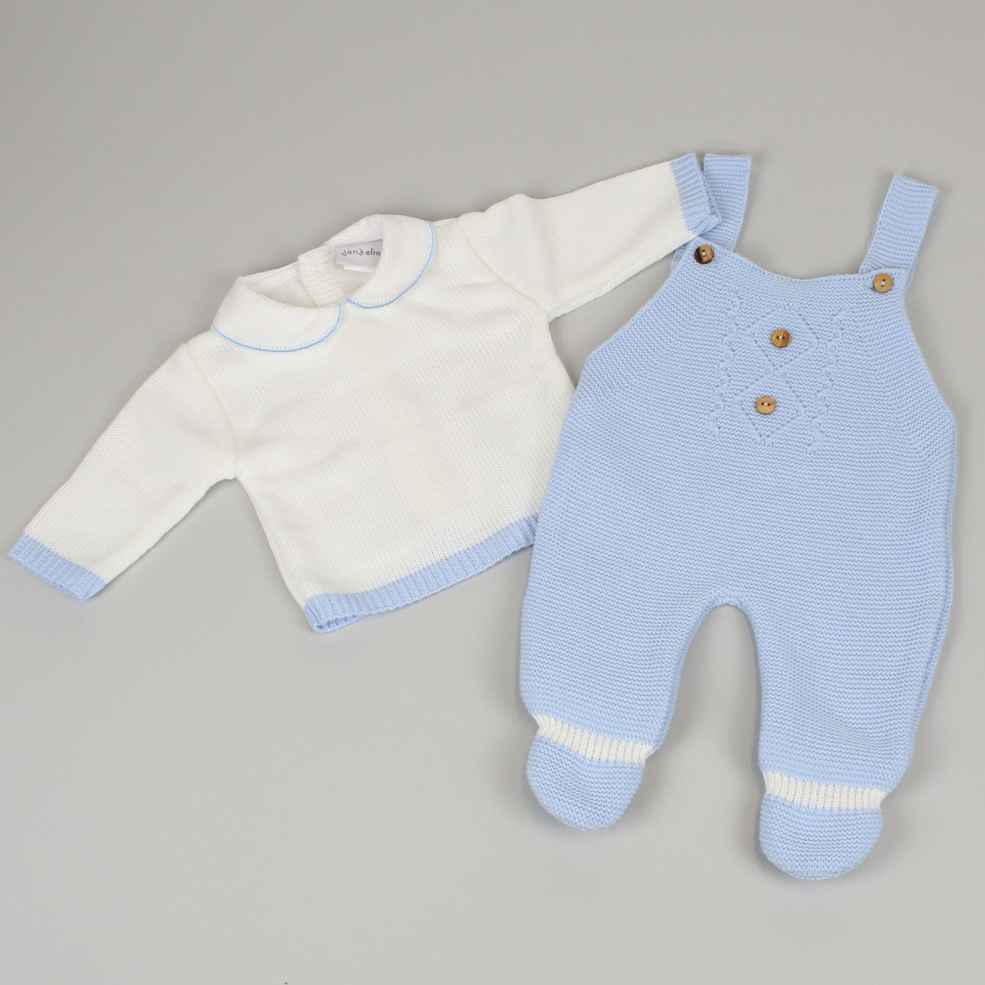 knitted jumper with collar and dungarees for baby boy