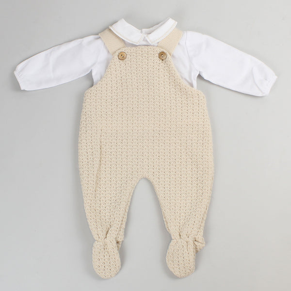 Baby boys beige knitted dungarees with white shirt