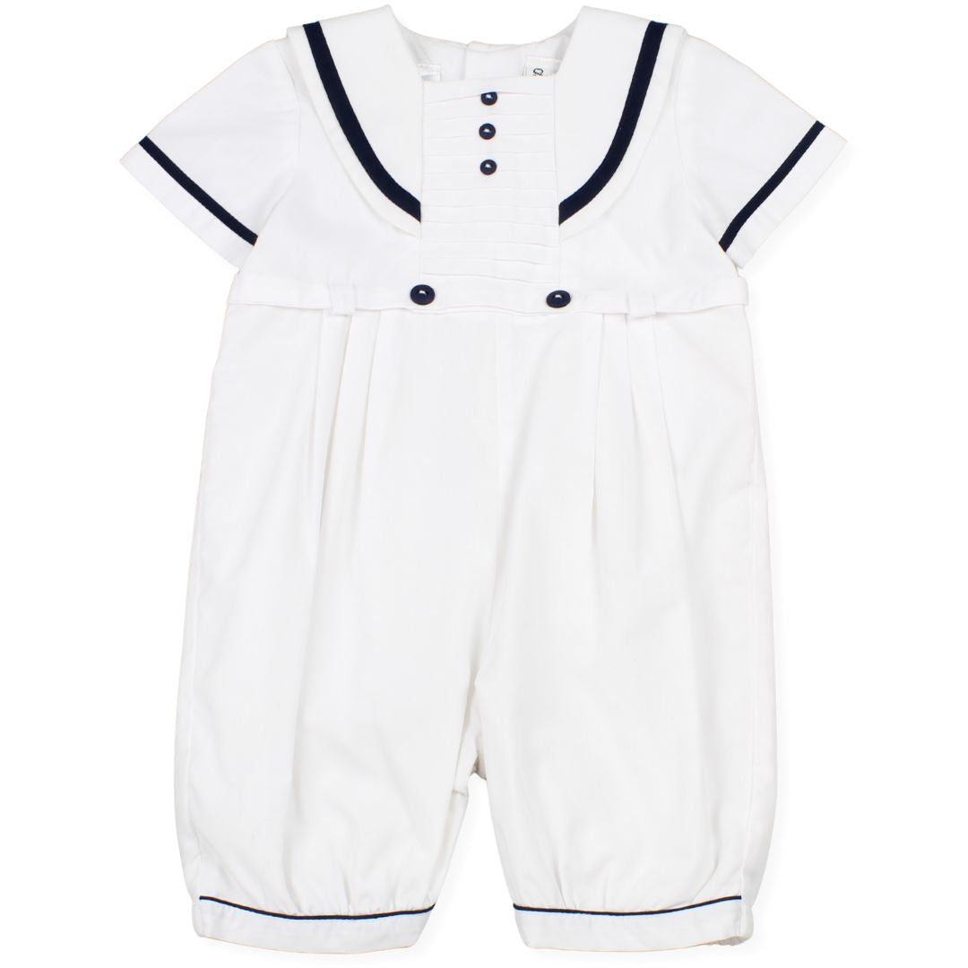 Baby Boy Christening Sailor Romper White Navy - Sarah Louise 013568