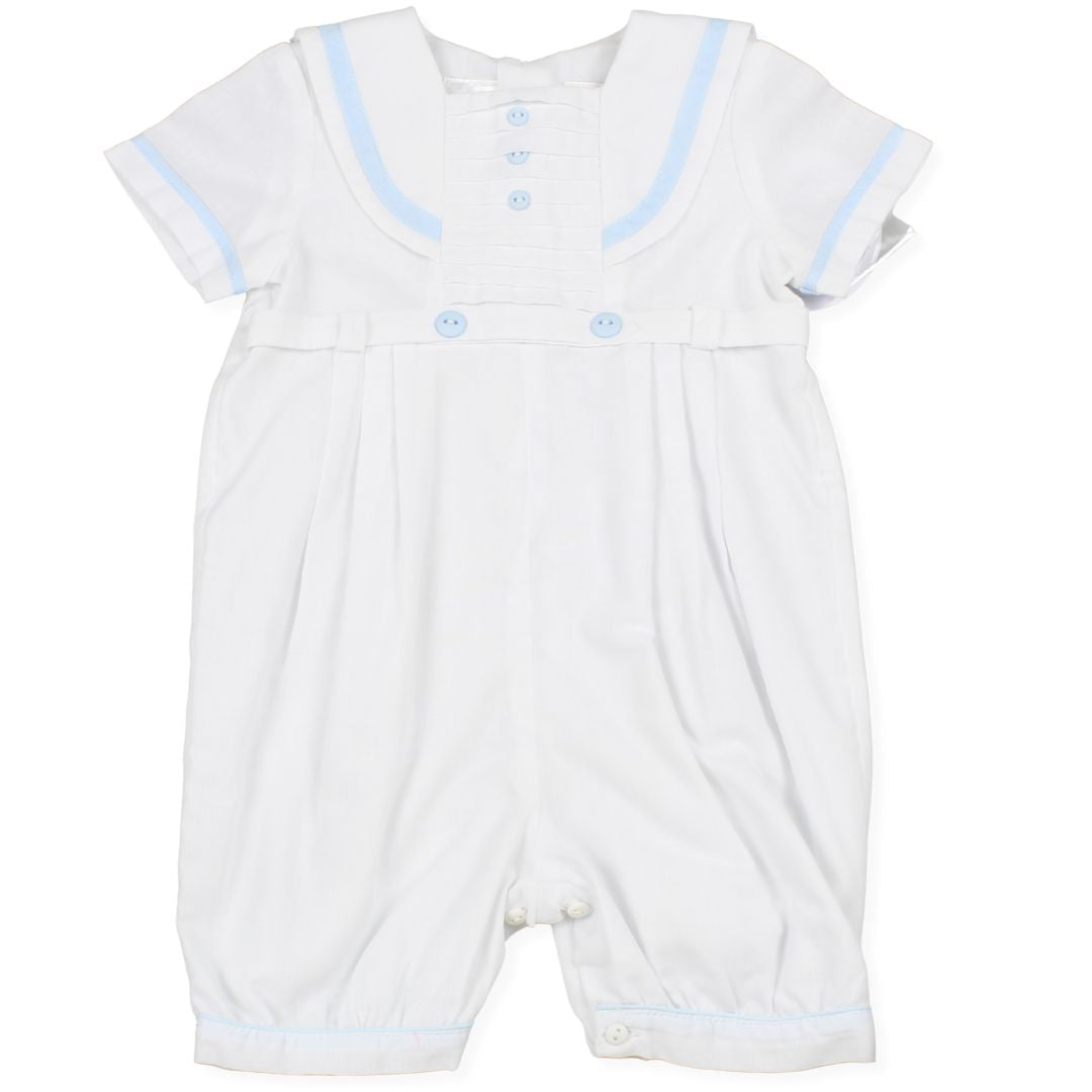 Baby Boy Christening Sailor Romper White Blue - Sarah Louise 013568