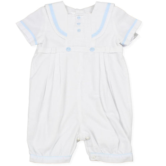Baby Boy Christening Sailor Romper White Blue - Sarah Louise 013568