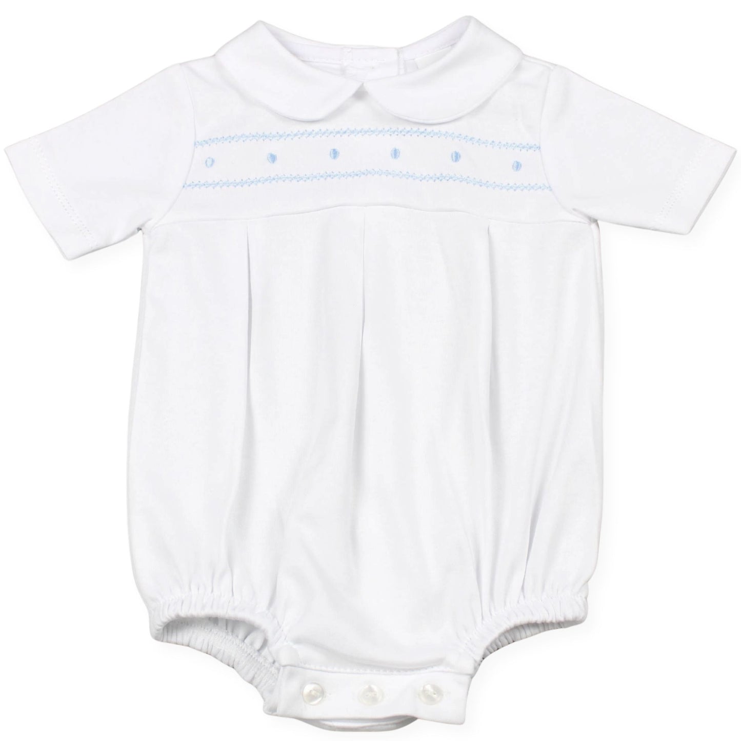 White baby romper with a collar on a white background