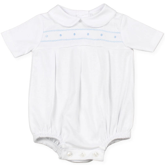 White baby romper with a collar on a white background