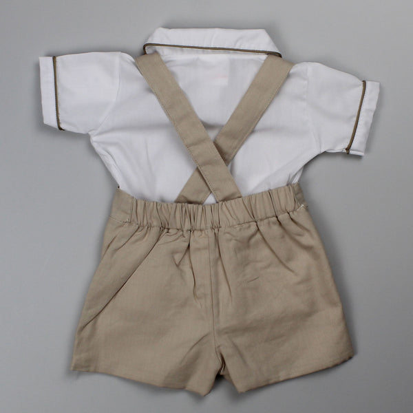 Baby Boys Shirt & Shorts with Braces - Beige
