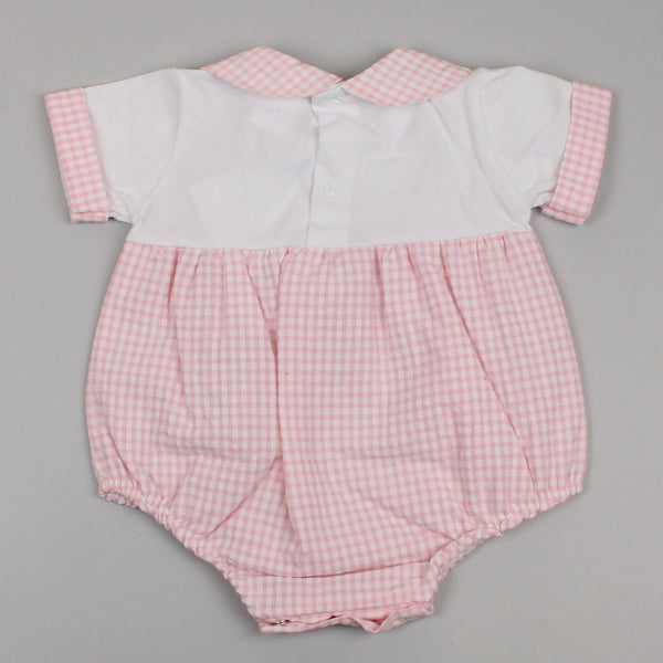 baby girls white and pink gingham outfit with collar 