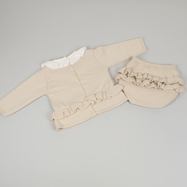 baby girls two piece jam pants and jumper knitted beige set
