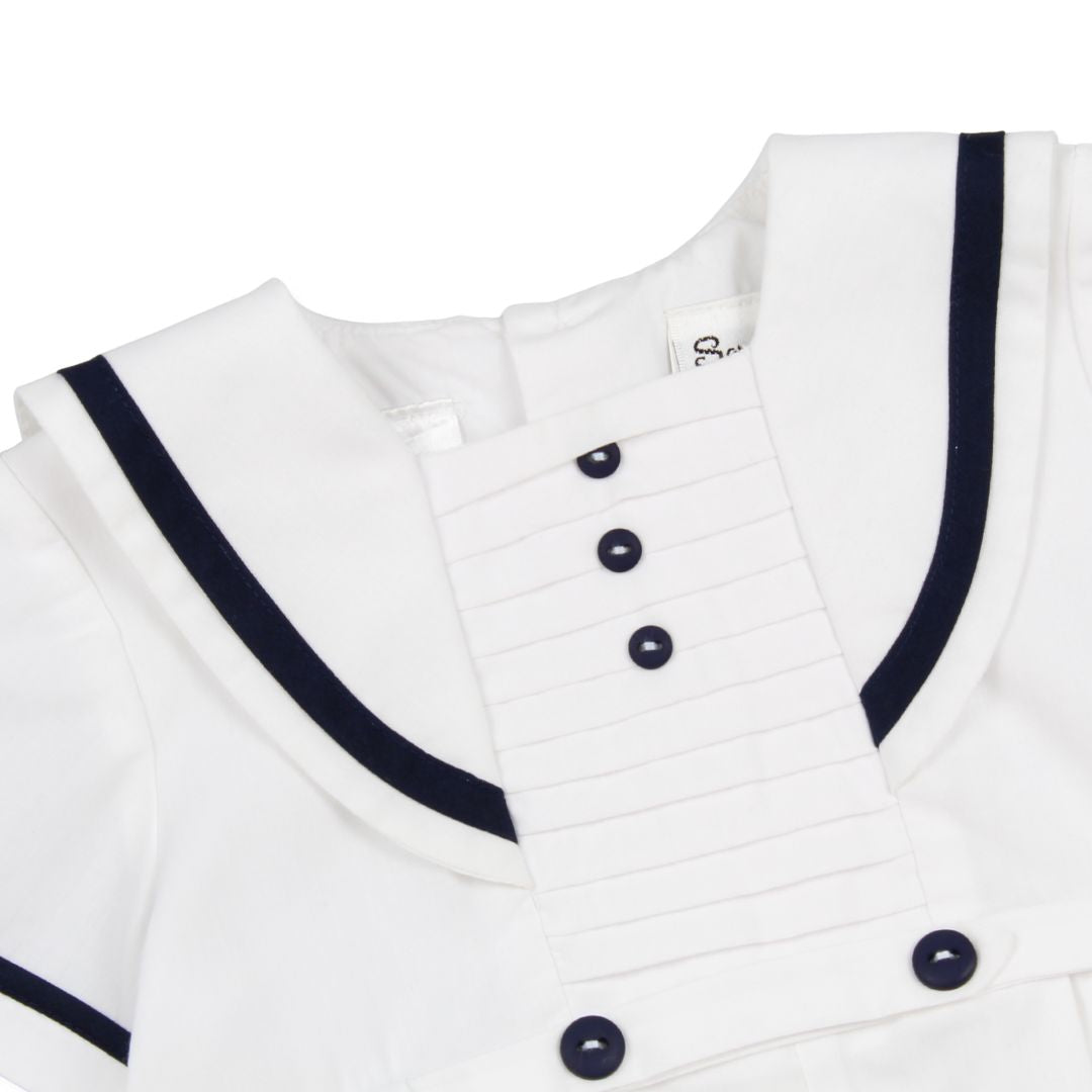 Baby Boy Christening Sailor Romper White Navy - Sarah Louise 013568
