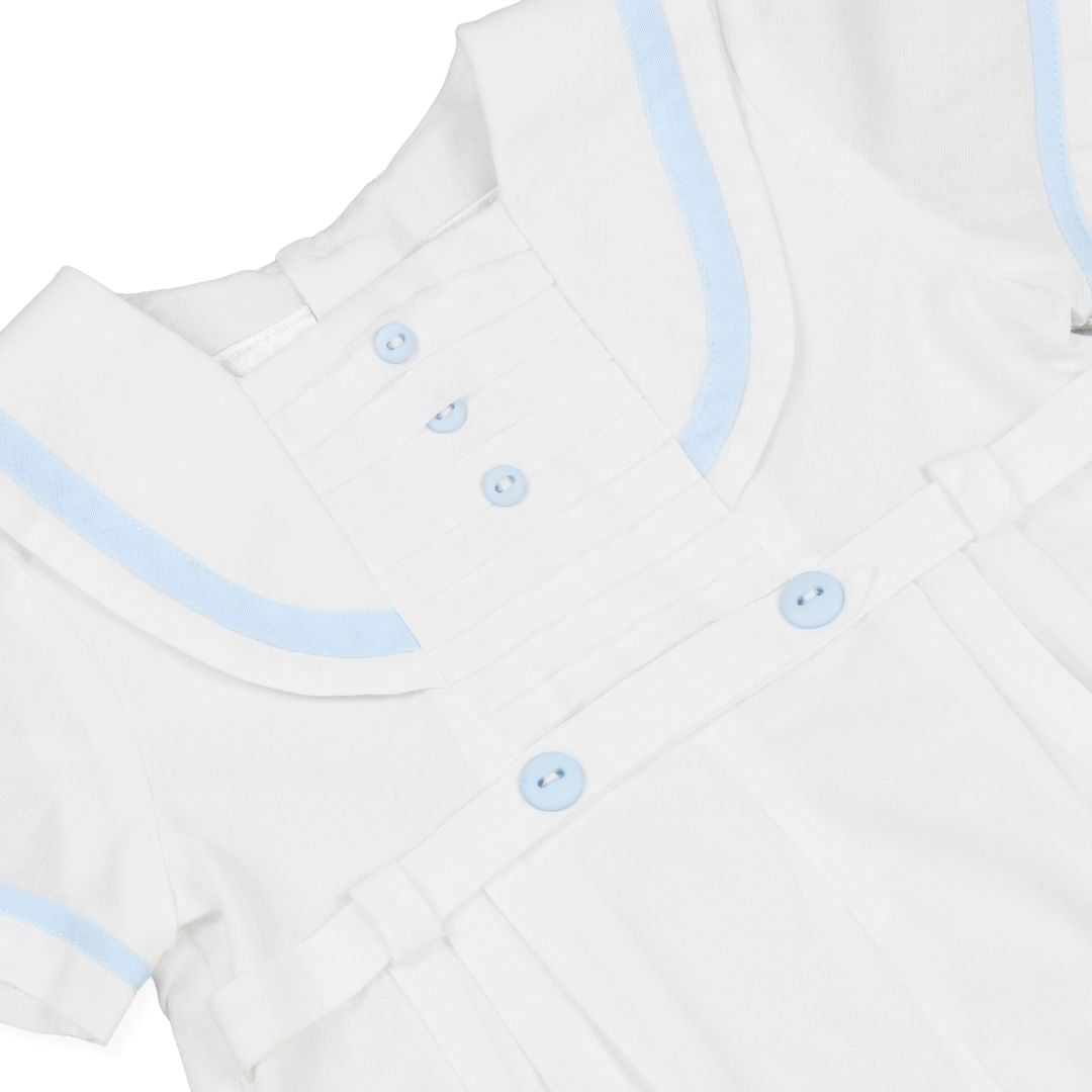 Baby Boy Christening Sailor Romper White Blue - Sarah Louise 013568