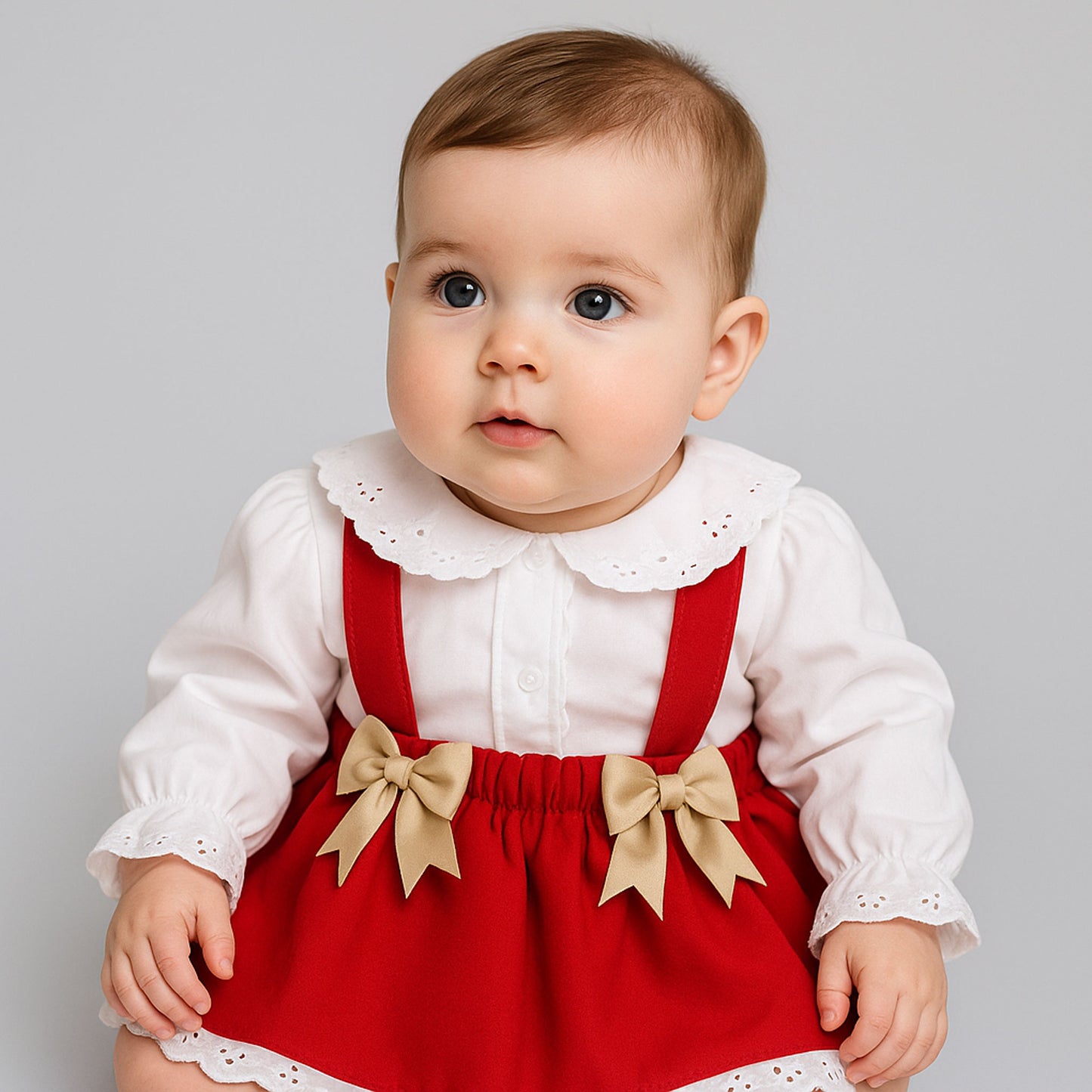 Baby Girls Red Braces Skirt Set with Jam Pants – Made in the UK