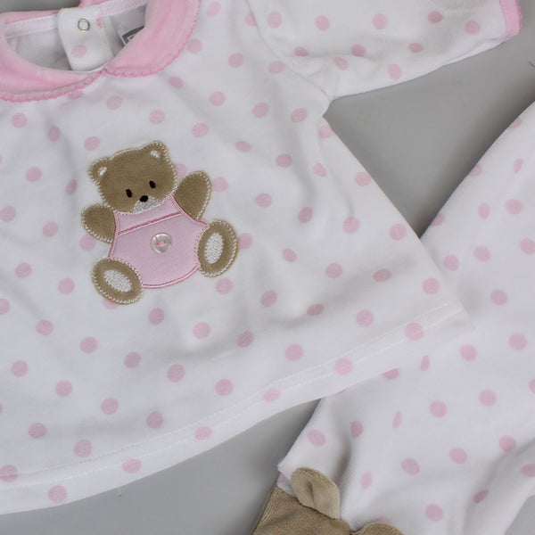 baby girls first outfit with bear feet