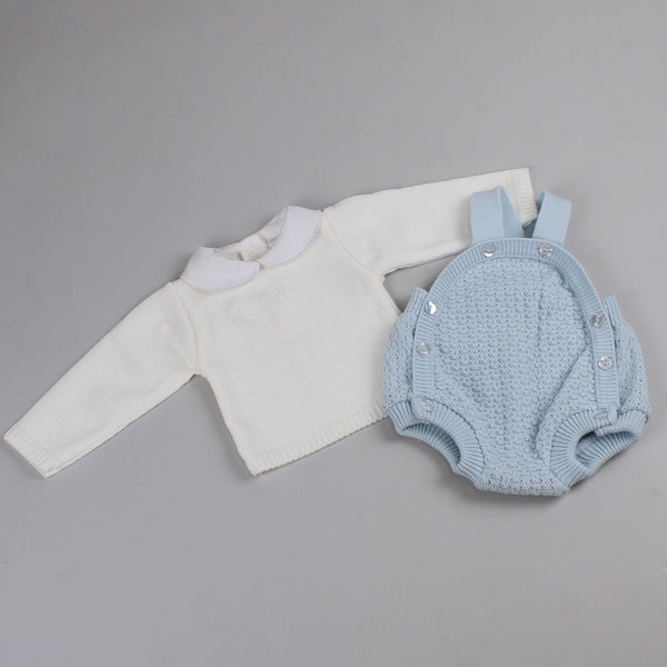Baby Boy Knitted Romper & Shirt Outfit - Blue