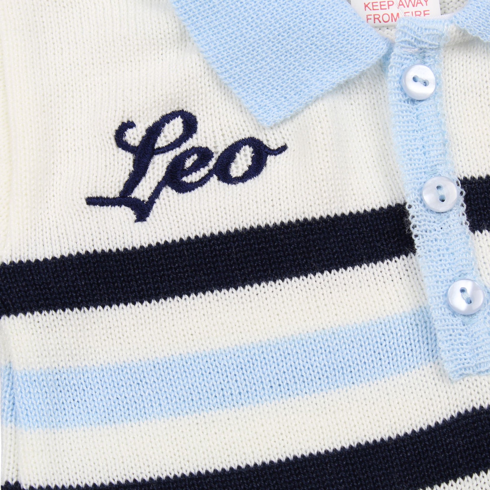 Personalised Baby Boys Knitted Polo Shirt and Shorts - Blue