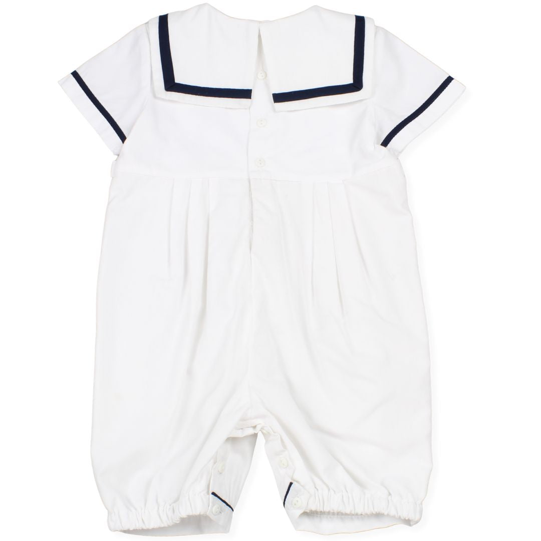 Baby Boy Christening Sailor Romper White Navy - Sarah Louise 013568