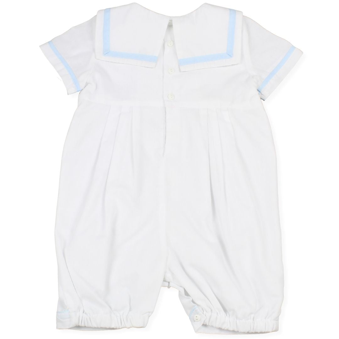 Baby Boy Christening Sailor Romper White Blue - Sarah Louise 013568