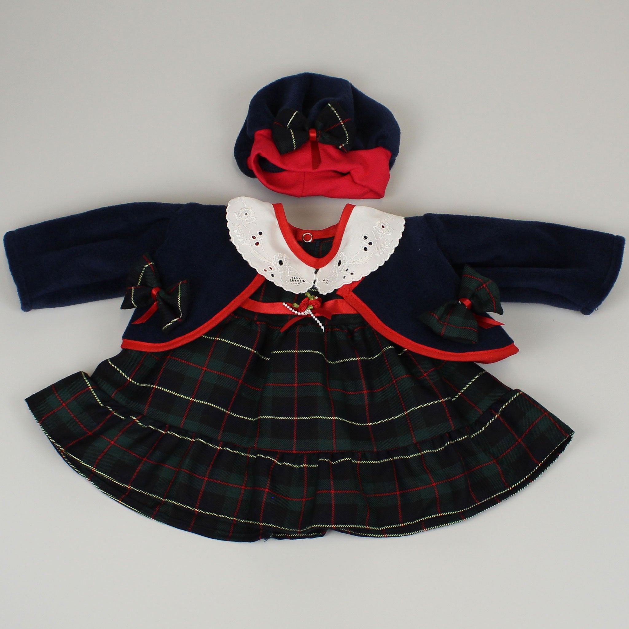 baby girls navy and green tartan dress outfit