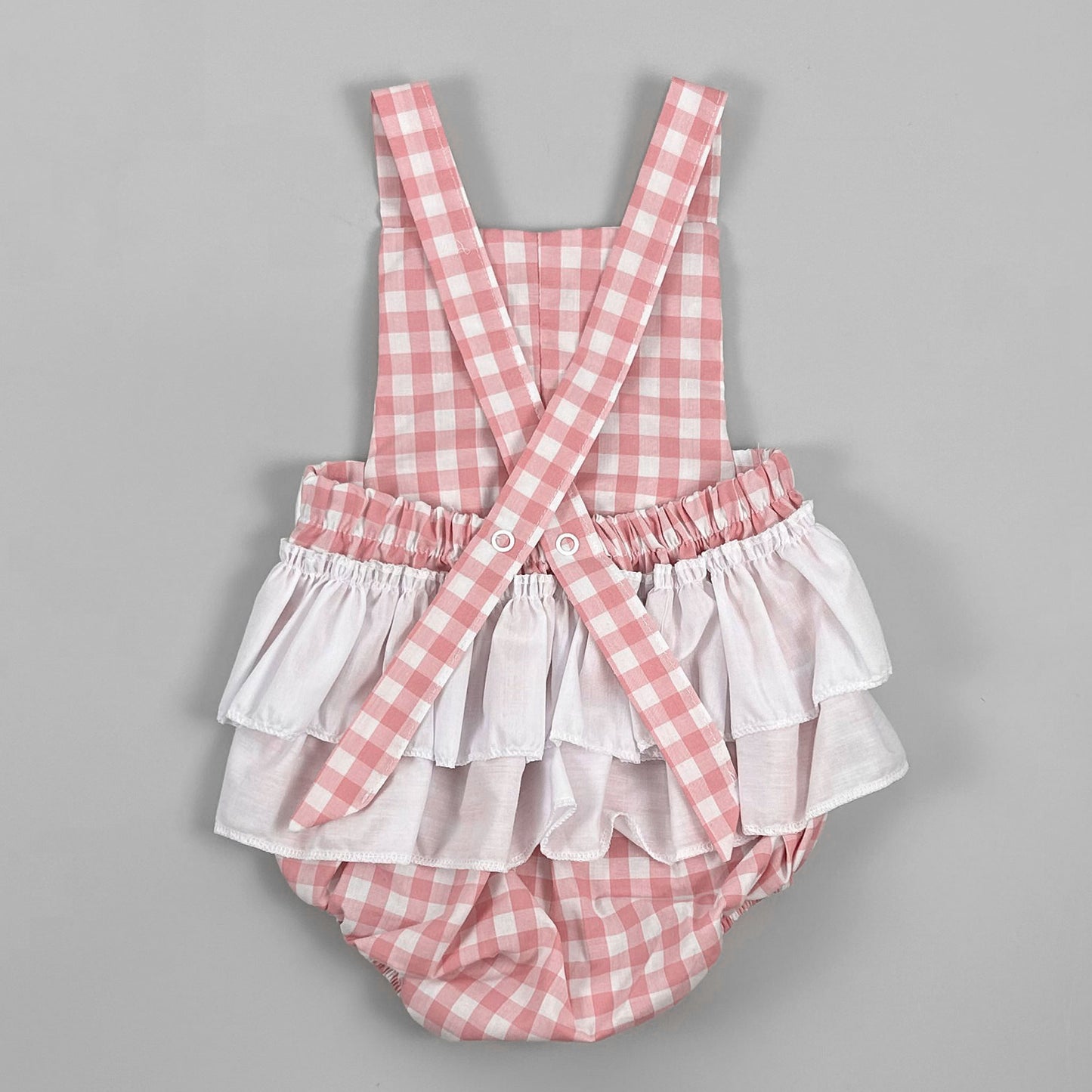Baby Girl Pink Gingham Summer Pinafore Style Romper
