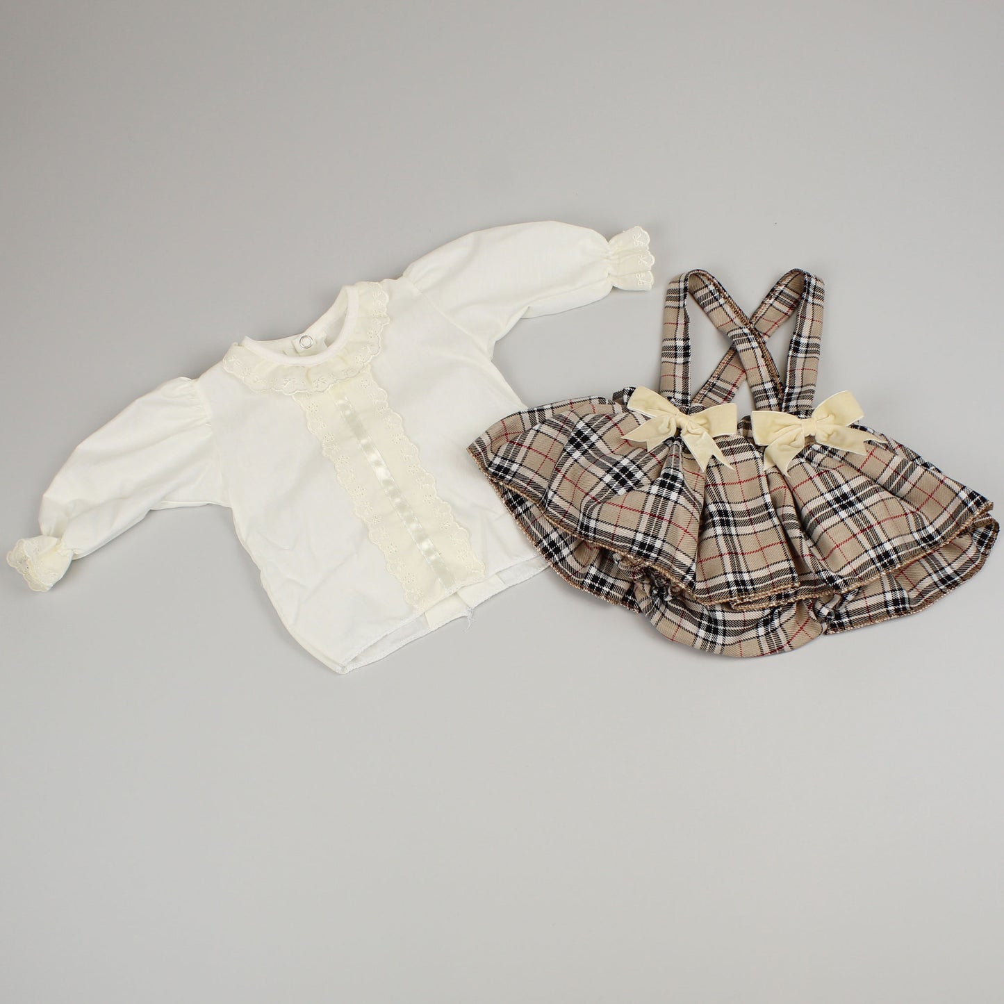 baby girls beige tartan christmas outfit