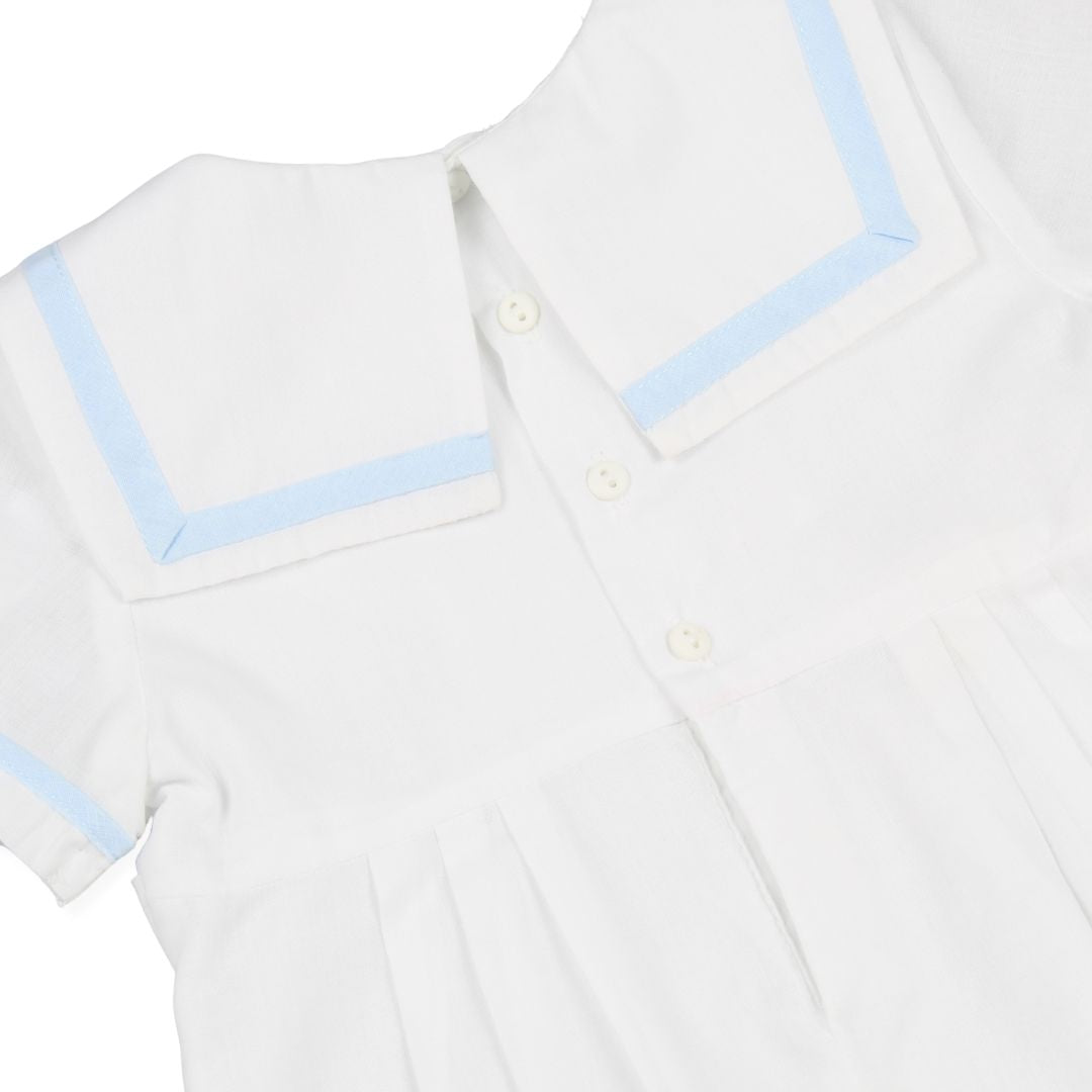 Baby Boy Christening Sailor Romper White Blue - Sarah Louise 013568