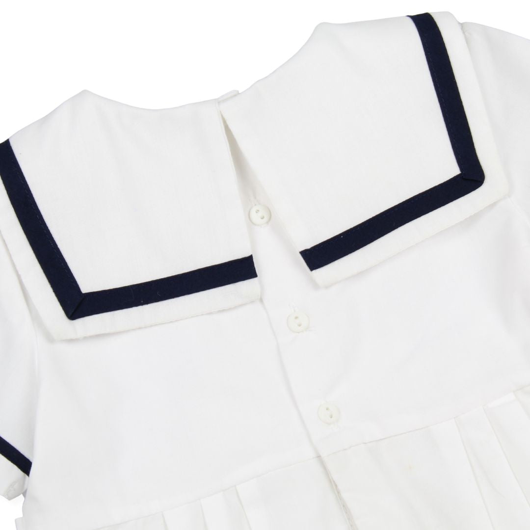 Baby Boy Christening Sailor Romper White Navy - Sarah Louise 013568