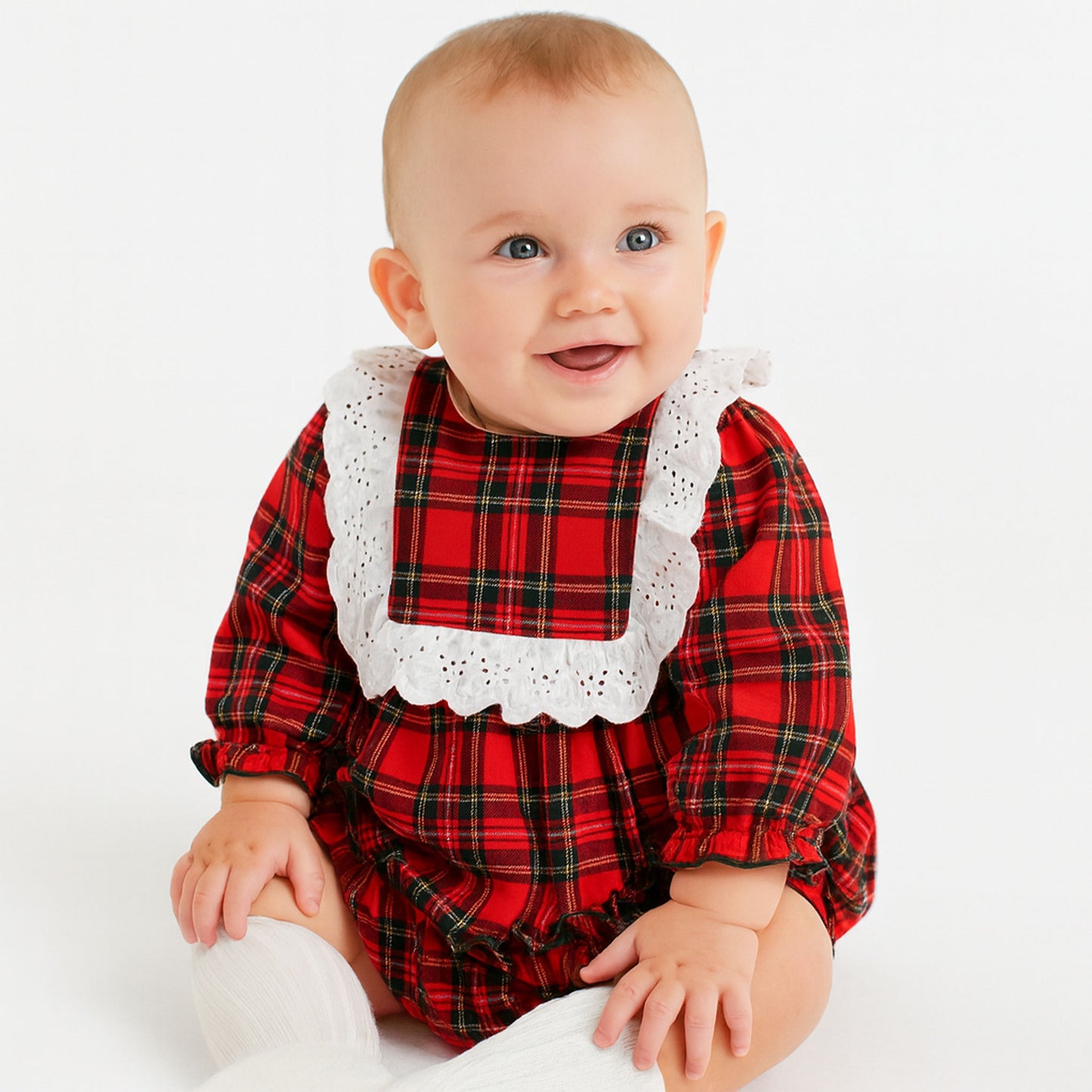 Rapife Red Tartan Dress with Broderie Bib Collar