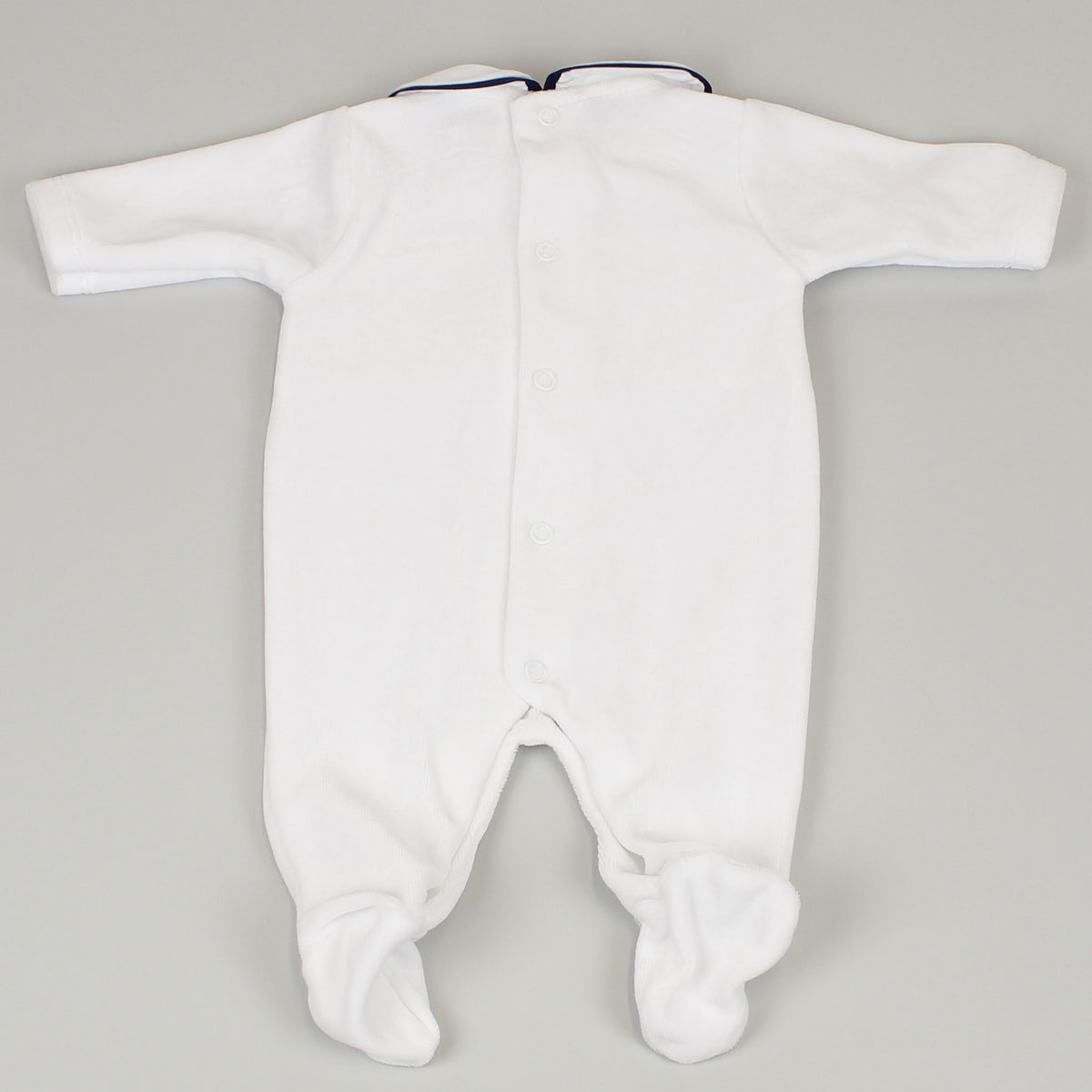 Baby Boy Velour Sleepsuit White & Blue Lullaby Lane Baby Shop
