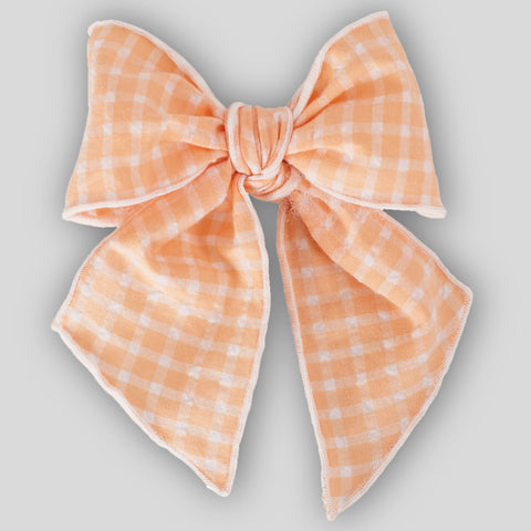 Baby Girls Peach Orange Check Hair Bow - Calamaro 77047