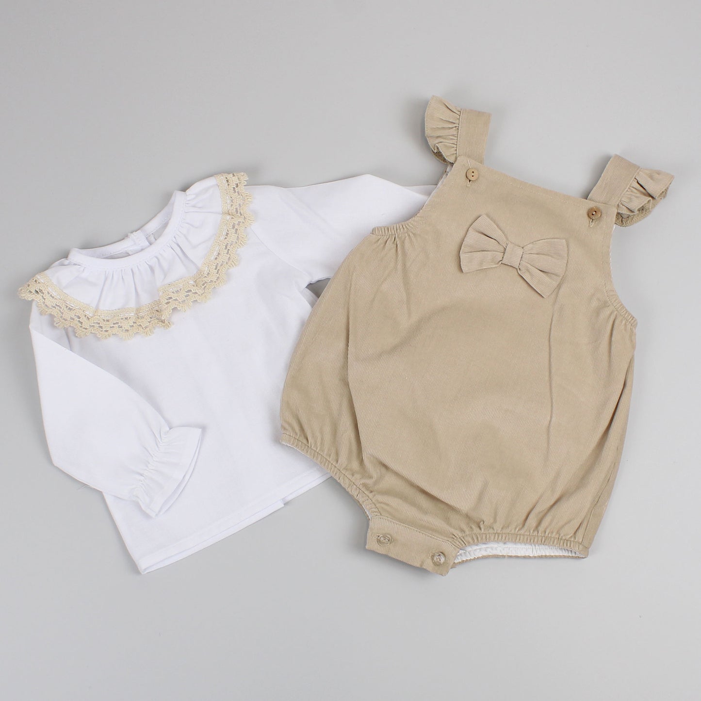 baby girls beige romper and shirt