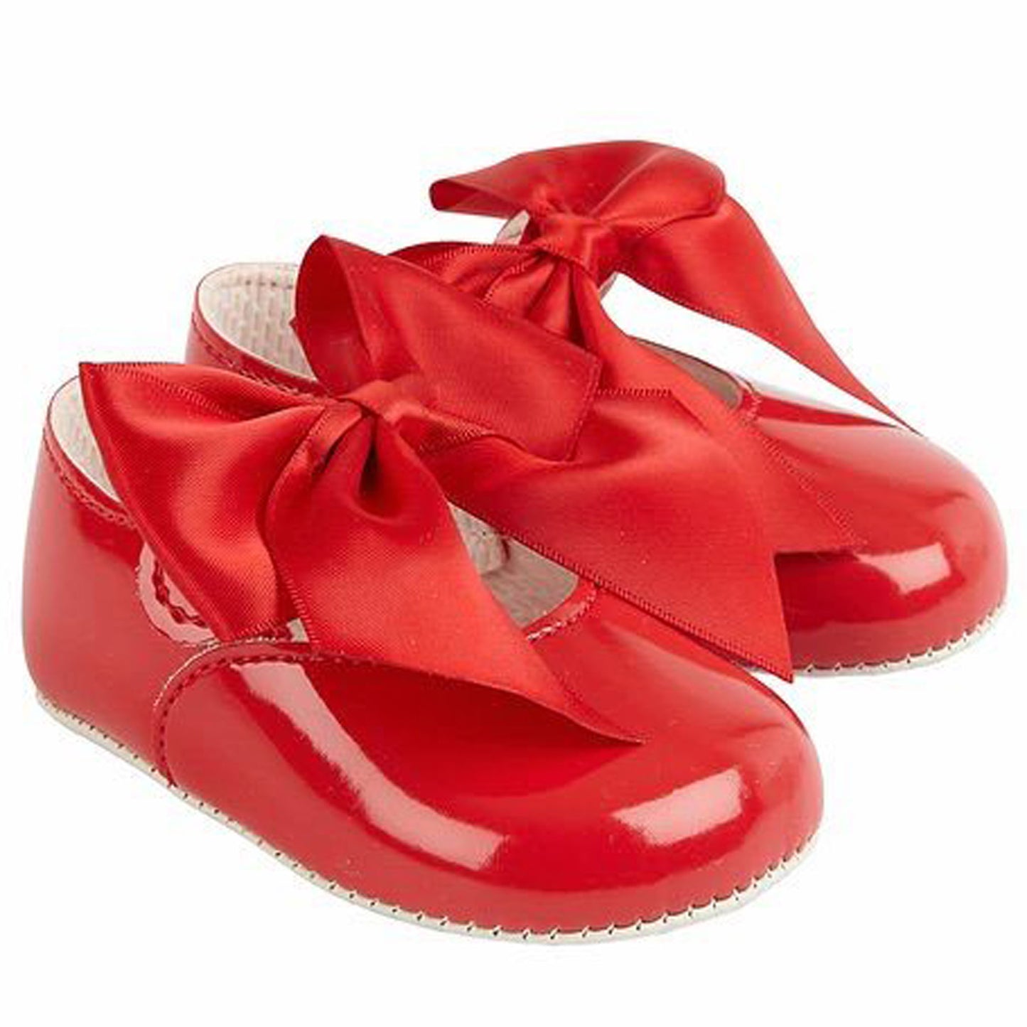 Baby Girl Shoes with Satin Ribbon Bow - Red
