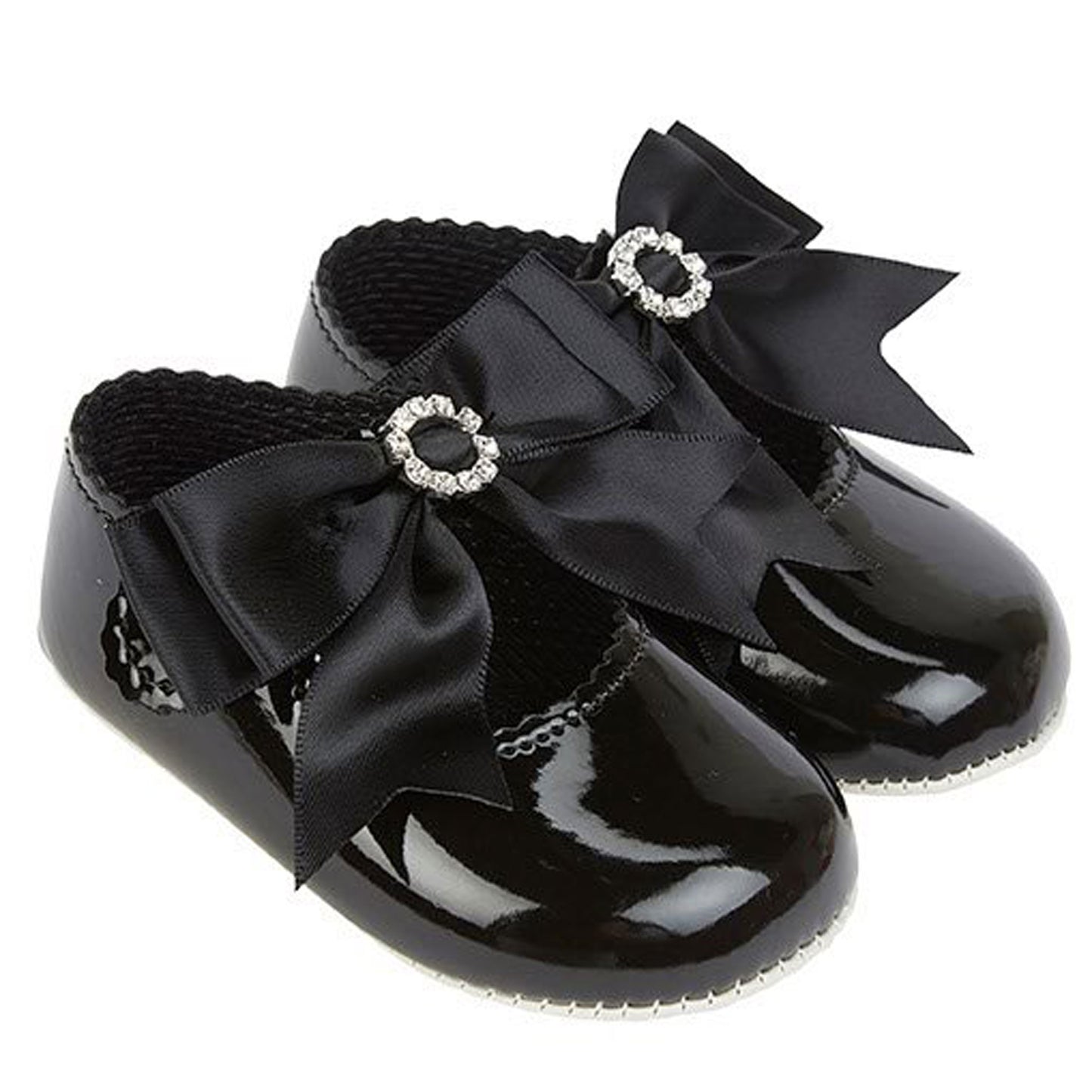 baby girl soft sole black shoes with bow and diamante
