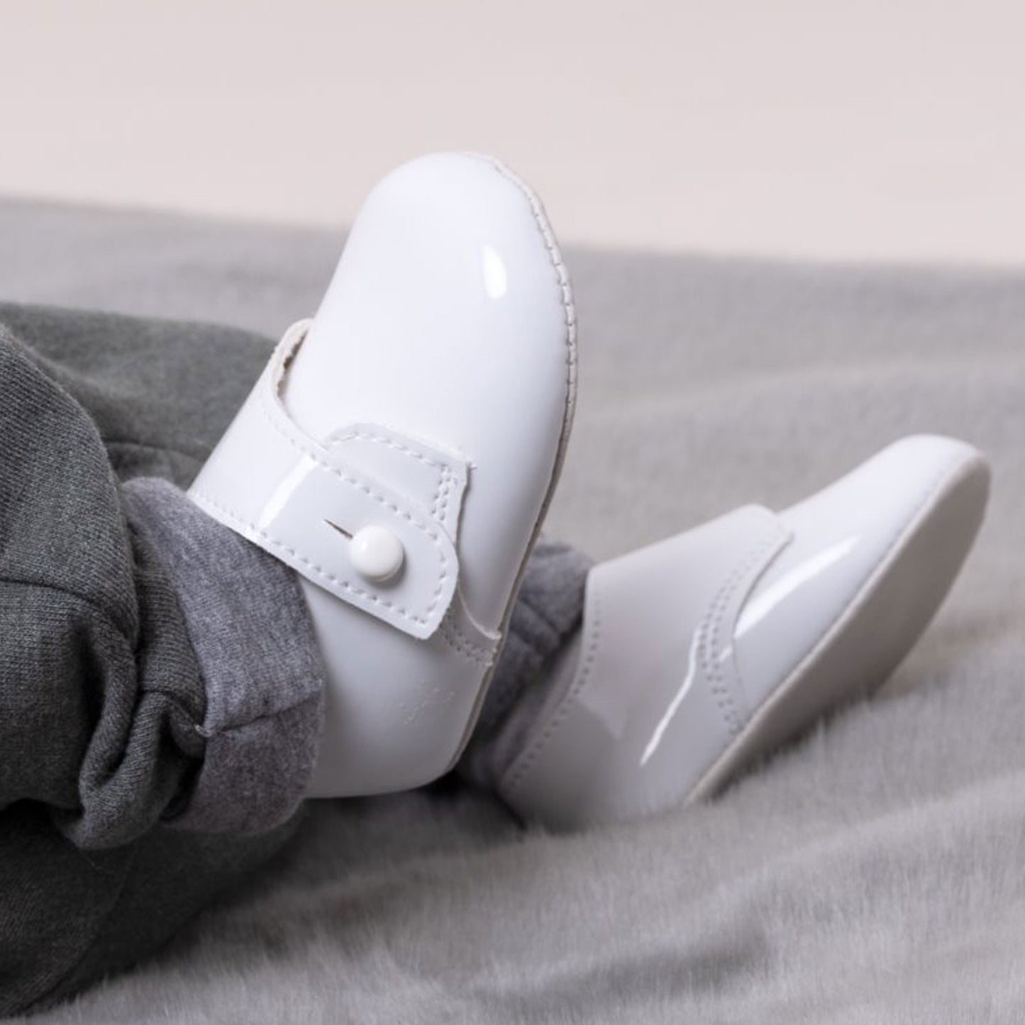 Baby Boy Shoes - White Patent Crib Shoes