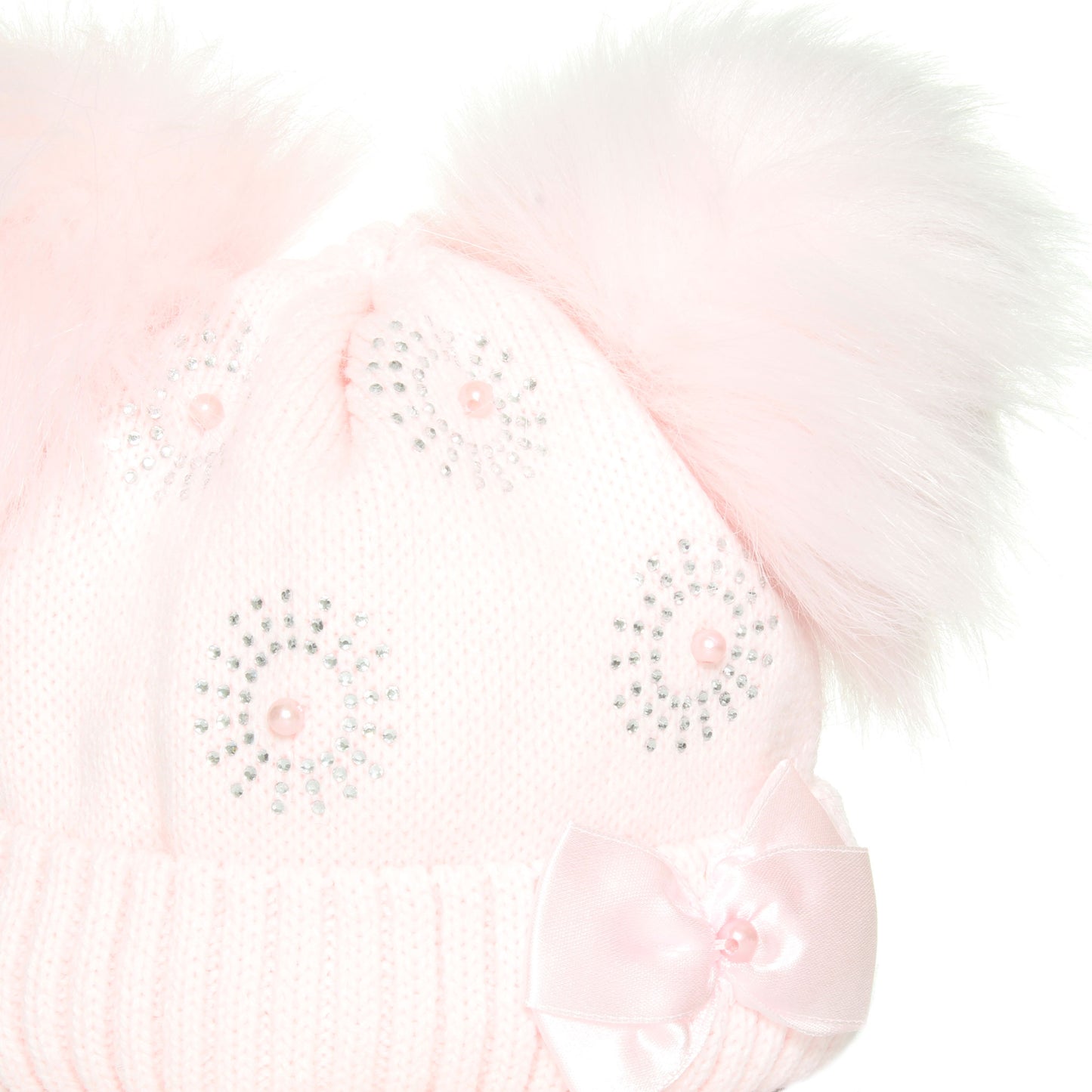 Baby Girls Pink Double Fur Pom - Knitted Hat - Razzle Dazzle