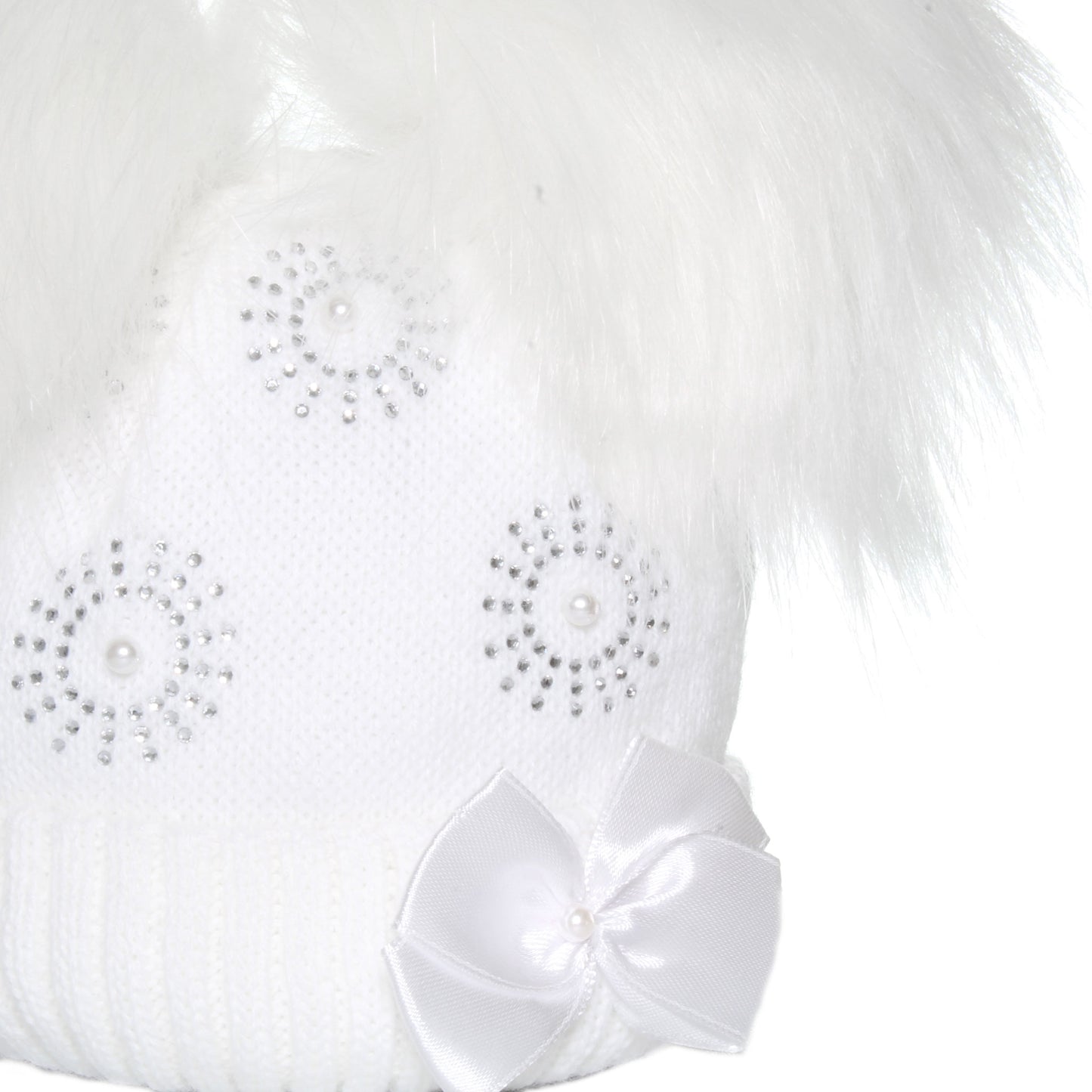 Baby Girls White Double Fur Pom - Knitted Hat - Razzle Dazzle