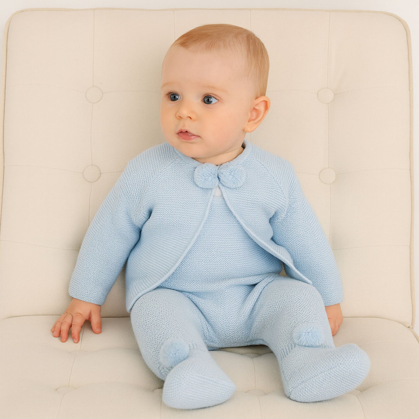 Baby Boy 2 Piece Knitted Outfit - Trousers & Jacket - Blue