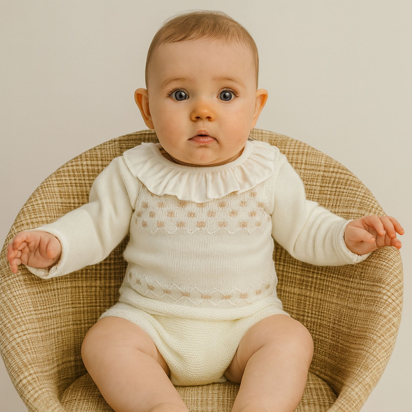 Baby Girls Knitted Outfit - Top and Jam Pants - Cream
