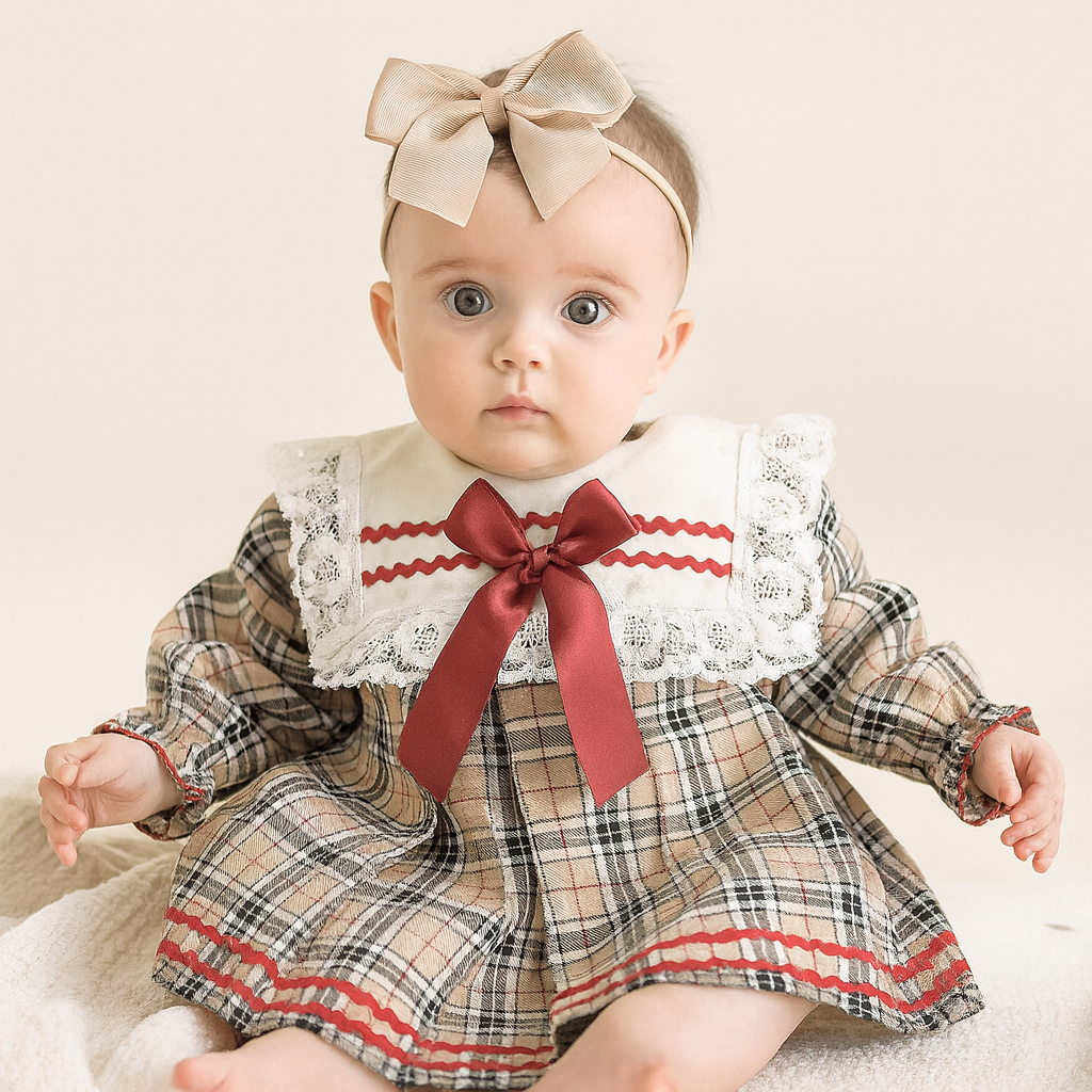 Baby Girls Tartan Dress with Lace Collar & Separate Petticoat