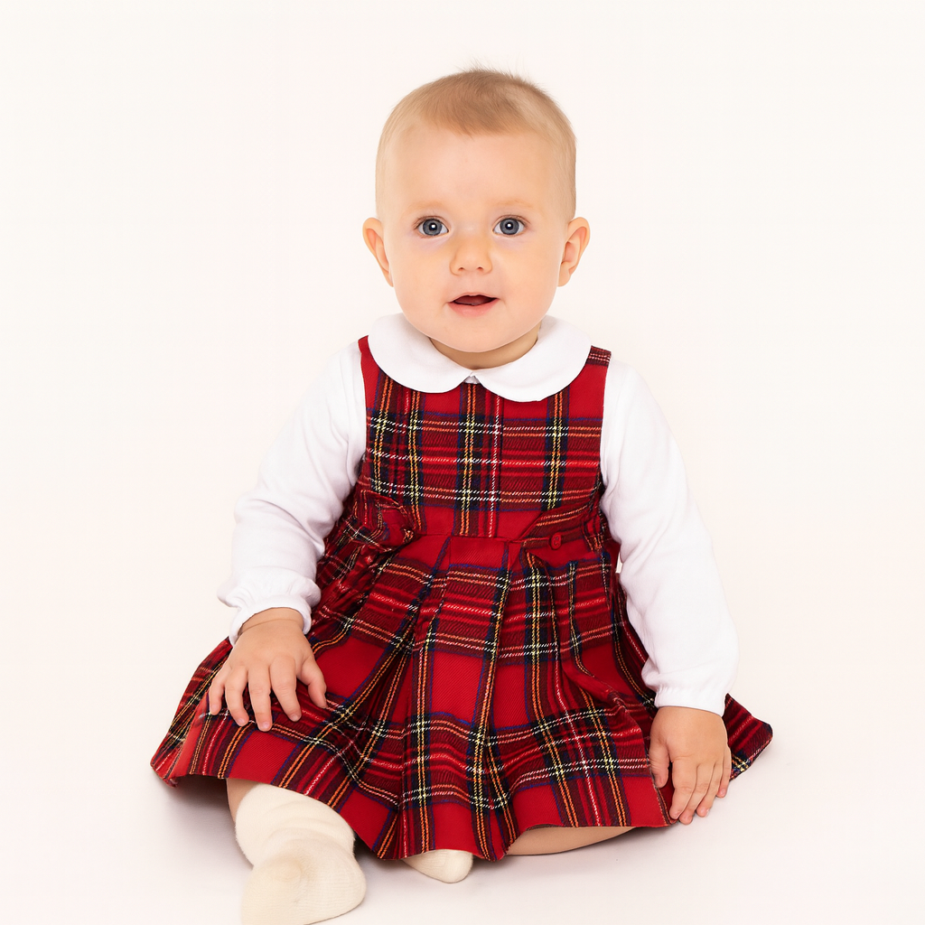 Baby Girls Red Tartan Dress & Blouse - Christmas Outfit