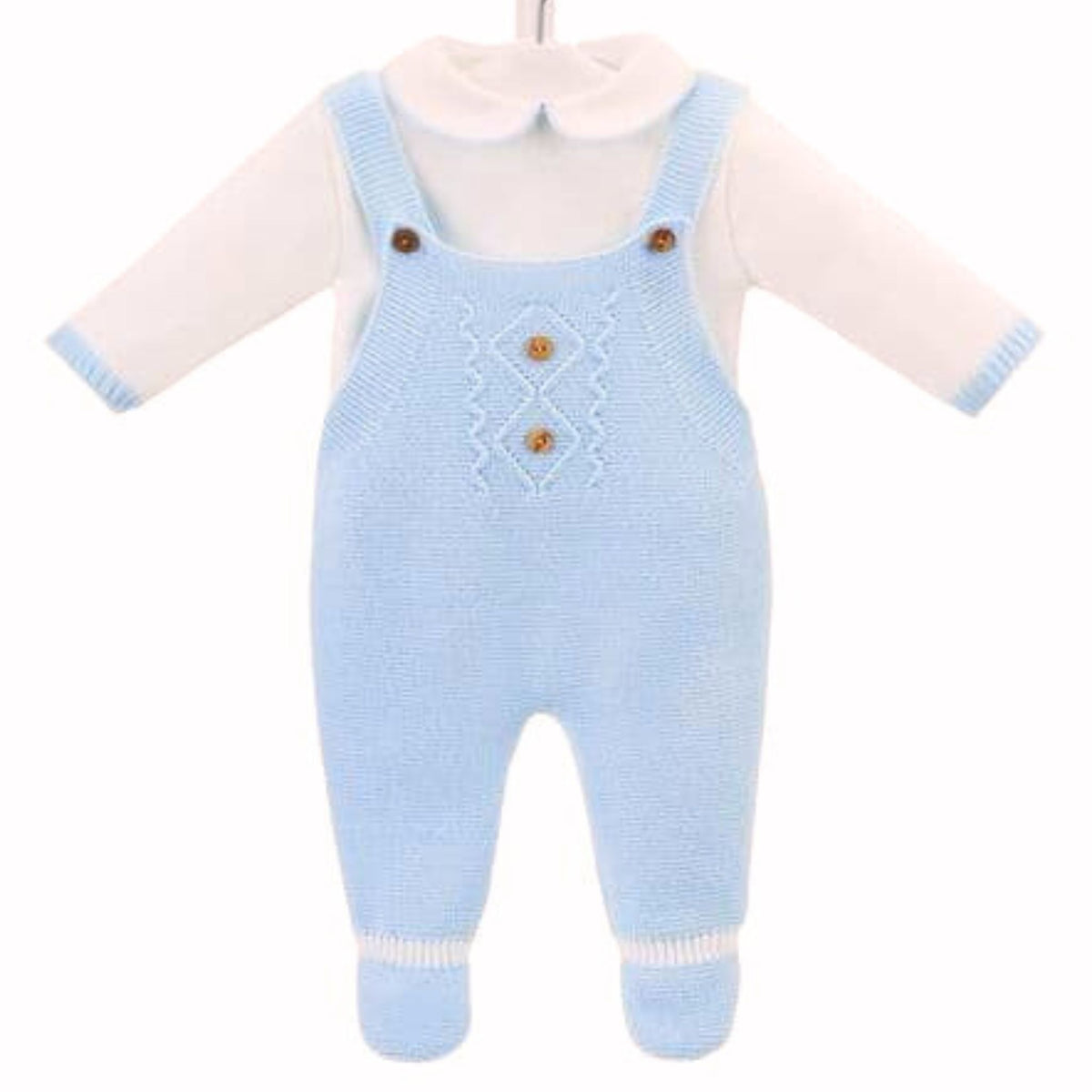 Blue Baby Boys Cable Knitted Dungarees and Jumper