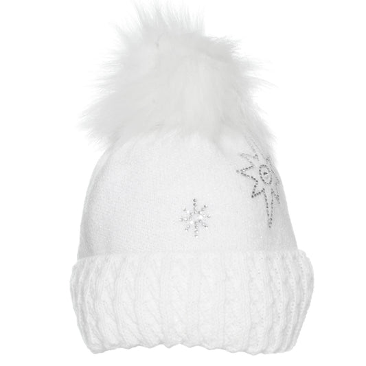 girls white pom pom hat