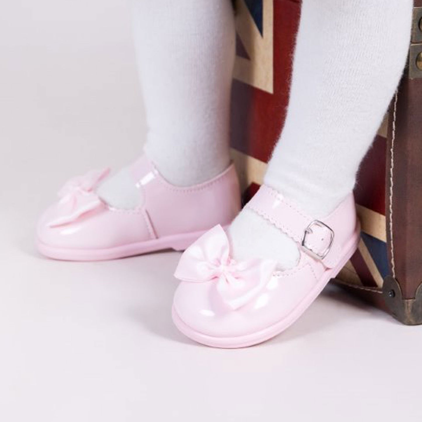 Girls First Walker Shoes - Hard Sole Pink with Bow