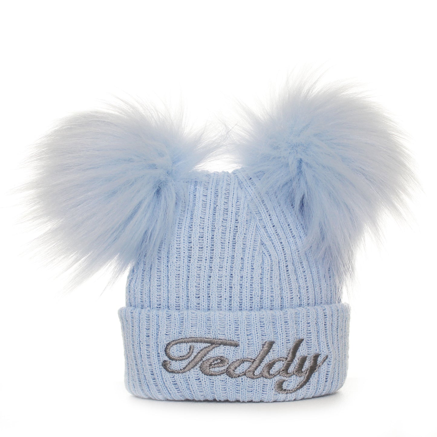 two pom blue custom baby hat