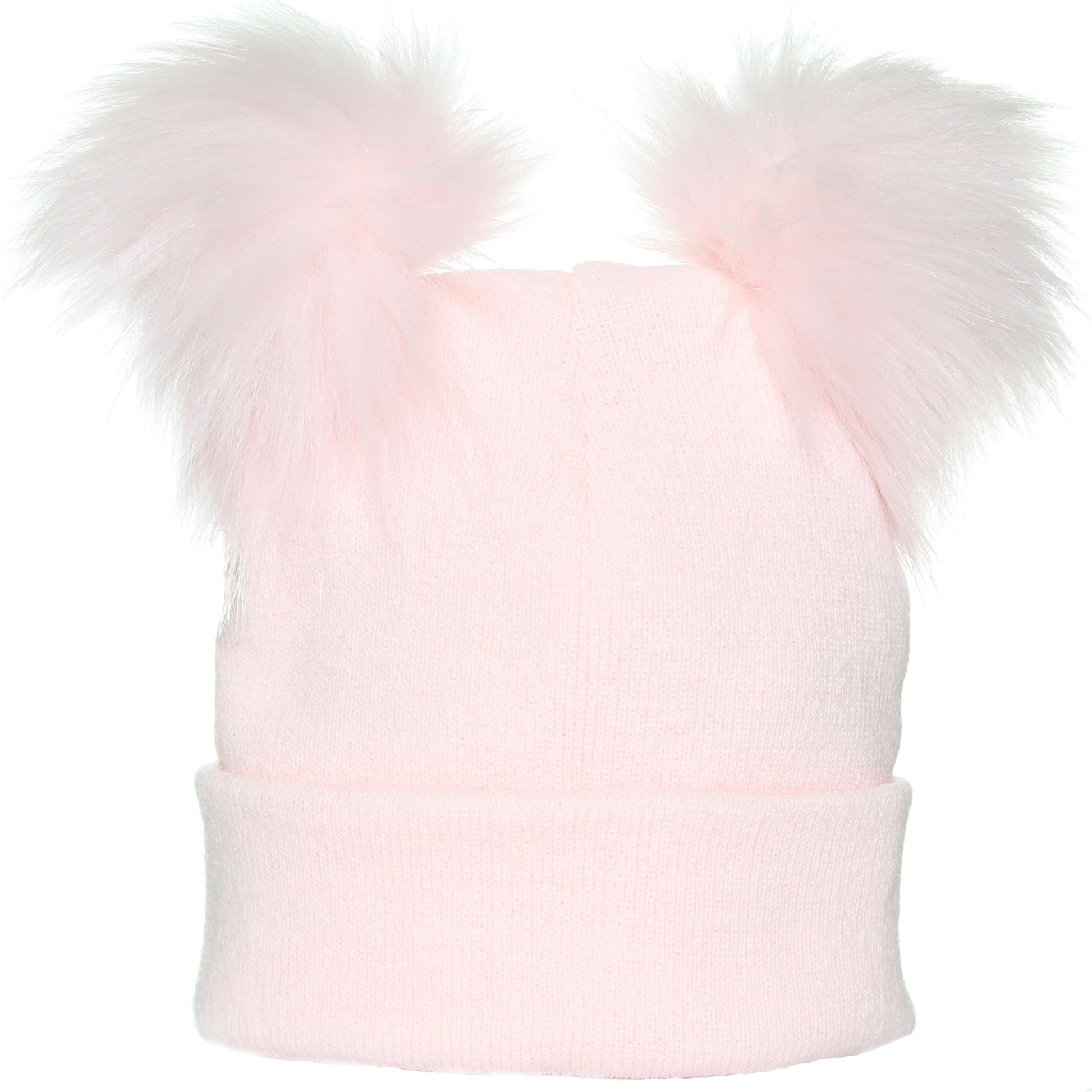 pink double pom pom hat