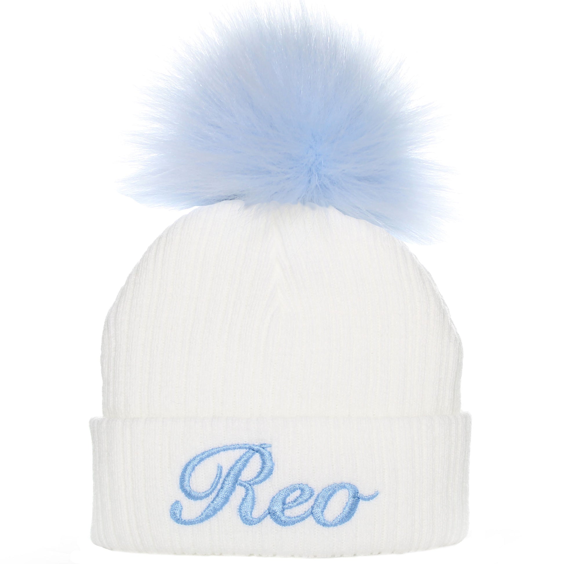 baby pom hat with blue pom