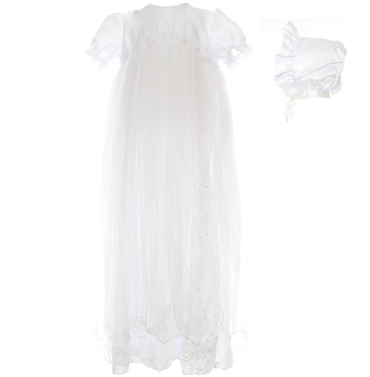 Long Christening Gown with Bonnet - White