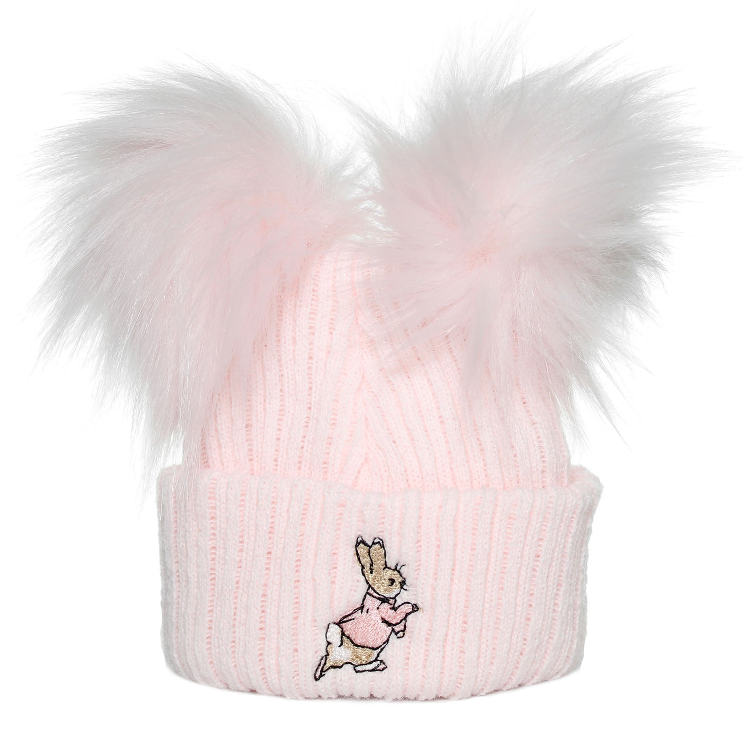 baby girl pale pink double poim hat with rabbit embroidery