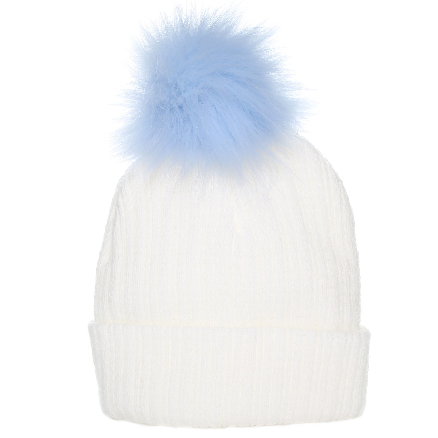 Baby Hat - White with Blue Pom