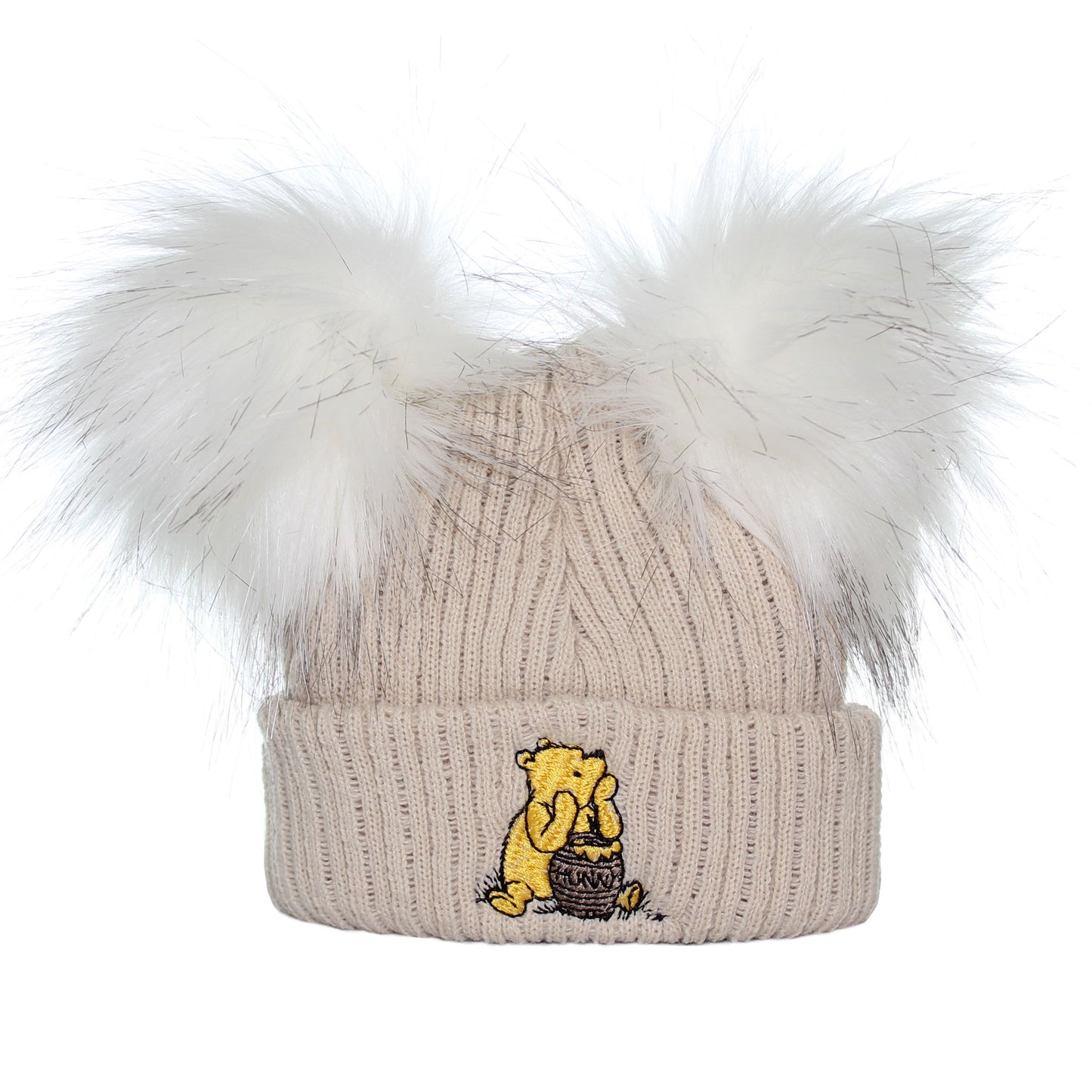 baby hat double pom beige