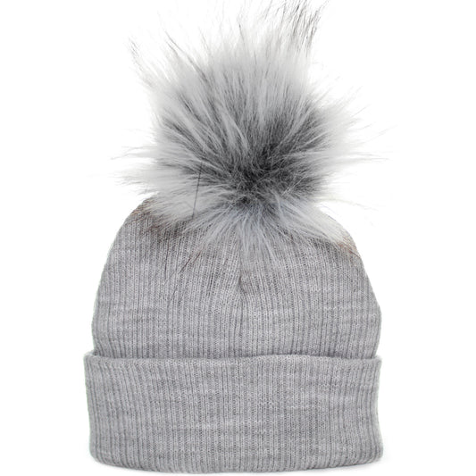 Baby unisex grey pom hat