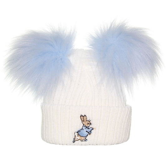 double pom hat with rabbit embroidery