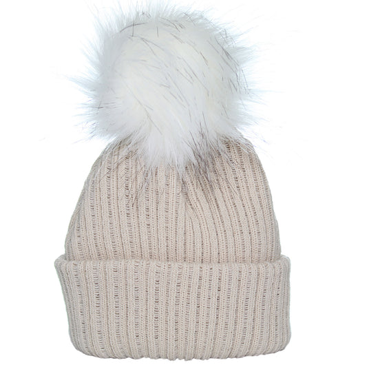 beige baby pom hat