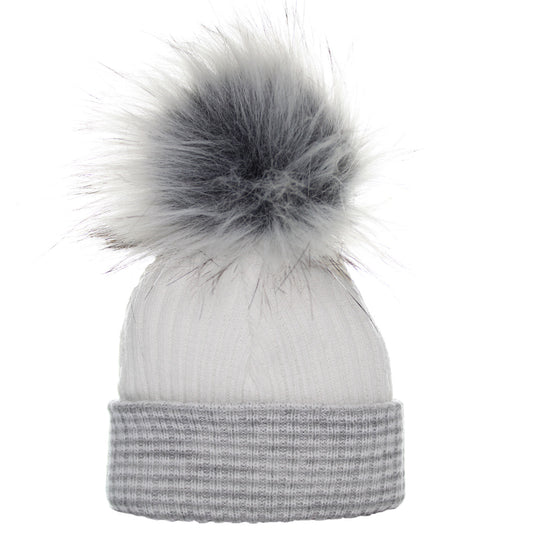 baby waffle white and grey pom hat